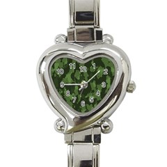 Camouflage Green Army Texture Heart Italian Charm Watch by BangZart