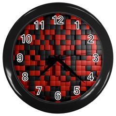 Black Red Tiles Checkerboard Wall Clocks (black) by BangZart