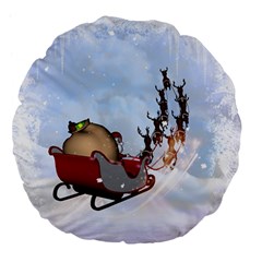 Christmas, Santa Claus With Reindeer Large 18  Premium Flano Round Cushions by FantasyWorld7
