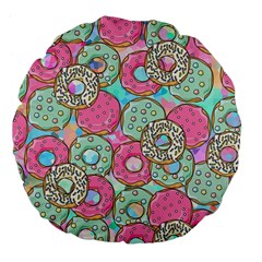 Donuts Pattern Large 18  Premium Flano Round Cushions by ValentinaDesign
