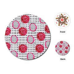 Fruit Patterns Bouffants Broken Hearts Dragon Polka Dots Red Black Playing Cards (round)  by Mariart