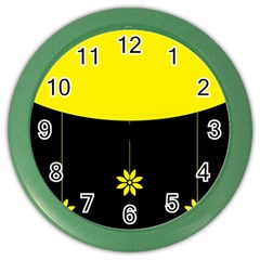 Flower Land Yellow Black Design Color Wall Clocks by Nexatart