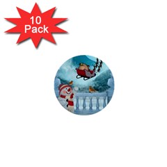 Christmas Design, Santa Claus With Reindeer In The Sky 1  Mini Buttons (10 Pack)  by FantasyWorld7