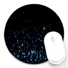 Blue Glowing Star Particle Random Motion Graphic Space Black Round Mousepads by Mariart