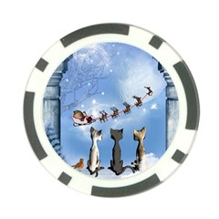 Christmas, Cute Cats Looking In The Sky To Santa Claus Poker Chip Card Guard (10 Pack) by FantasyWorld7
