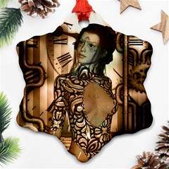 Steampunk, Steampunk Women With Clocks And Gears Snowflake Ornament (two Sides) by FantasyWorld7