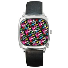 Pattern Colorfulcassettes Icreate Square Metal Watch by iCreate