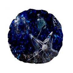 Christmas Silver Blue Star Ball Happy Kids Standard 15  Premium Round Cushions by Mariart