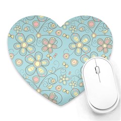 Flower Blue Butterfly Bird Yellow Floral Sexy Heart Mousepads by Mariart