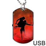 Dancing Couple On Red Background With Flowers And Hearts Dog Tag USB Flash (Two Sides) Back