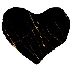Black Marble Large 19  Premium Flano Heart Shape Cushions by NouveauDesign