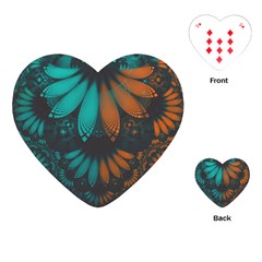 Beautiful Teal And Orange Paisley Fractal Feathers Playing Cards (heart)  by jayaprime