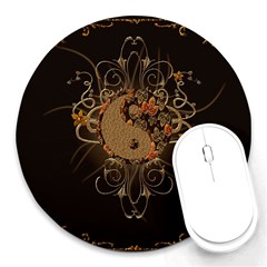 The Sign Ying And Yang With Floral Elements Round Mousepads by FantasyWorld7