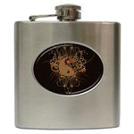 The Sign Ying And Yang With Floral Elements Hip Flask (6 oz) Front