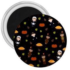 Pilgrims And Indians Pattern - Thanksgiving 3  Magnets by Valentinaart