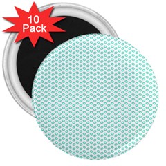 Tiffany Aqua Blue Lipstick Kisses On White 3  Magnets (10 Pack)  by PodArtist