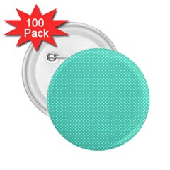 White Polkadot Hearts On Tiffany Aqua Blue  2 25  Buttons (100 Pack)  by PodArtist