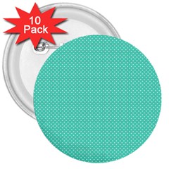 White Polkadot Hearts On Tiffany Aqua Blue  3  Buttons (10 Pack)  by PodArtist