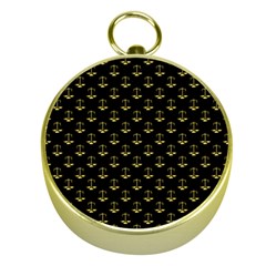 Gold Scales Of Justice On Black Repeat Pattern All Over Print  Gold Compasses by PodArtist