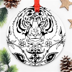 Tiger Animal Decoration Flower Round Ornament (two Sides) by Celenk