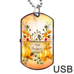 Happy Thanksgiving With Pumpkin Dog Tag Usb Flash (one Side) by FantasyWorld7