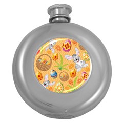 Easter Bunny And Egg Basket Round Hip Flask (5 Oz) by allthingseveryone