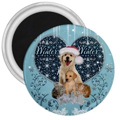 It s Winter And Christmas Time, Cute Kitten And Dogs 3  Magnets by FantasyWorld7