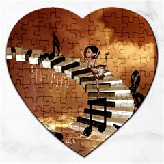 Cute Little Girl Dancing On A Piano Jigsaw Puzzle (heart) by FantasyWorld7