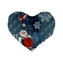 Funny Santa Claus With Snowman Standard 16  Premium Flano Heart Shape Cushions by FantasyWorld7