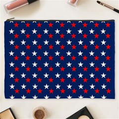 Patriotic Red White Blue Stars Blue Background Cosmetic Bag (xxxl)  by Celenk