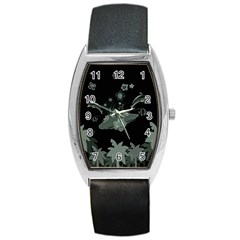 Surfboard With Dolphin, Flowers, Palm And Turtle Barrel Style Metal Watch by FantasyWorld7