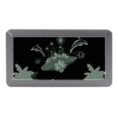 Surfboard With Dolphin, Flowers, Palm And Turtle Memory Card Reader (mini) by FantasyWorld7