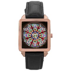 Church Window Window Rosette Rose Gold Leather Watch  by BangZart