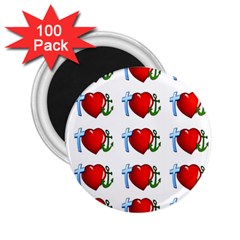 Cross Heart Anchor Love Hope 2 25  Magnets (100 Pack)  by Celenk