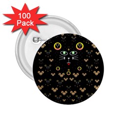 Merry Black Cat In The Night And A Mouse Involved Pop Art 2 25  Buttons (100 Pack)  by pepitasart