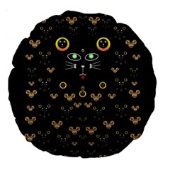 Merry Black Cat In The Night And A Mouse Involved Pop Art Large 18  Premium Round Cushions by pepitasart