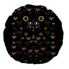 Merry Black Cat In The Night And A Mouse Involved Pop Art Large 18  Premium Flano Round Cushions by pepitasart