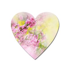 Flowers Pink Art Abstract Nature Heart Magnet by Celenk