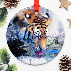 Tiger Drink Animal Art Abstract Round Ornament (two Sides) by Celenk