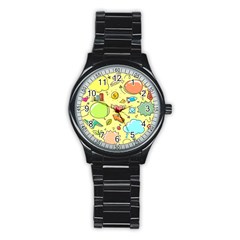 Cute Sketch Child Graphic Funny Stainless Steel Round Watch by Celenk