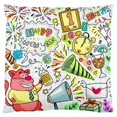 Doodle New Year Party Celebration Large Cushion Case (one Side) by Celenk