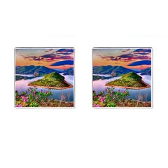 Landscape River Nature Water Sky Cufflinks (square) by Celenk
