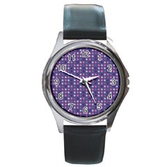 Violet Grey Purple Eggs On Grey Blue Round Metal Watch by snowwhitegirl