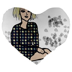 Girl Sitting Large 19  Premium Flano Heart Shape Cushions by snowwhitegirl