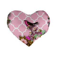 Shabby Chic,floral,bird,pink,collage Standard 16  Premium Heart Shape Cushions by NouveauDesign