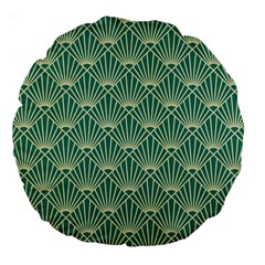 Teal,beige,art Nouveau,vintage,original,belle Époque,fan Pattern,geometric,elegant,chic Large 18  Premium Round Cushions by NouveauDesign