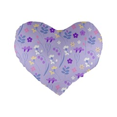 Violet,lavender,cute,floral,pink,purple,pattern,girly,modern,trendy Standard 16  Premium Flano Heart Shape Cushions by NouveauDesign