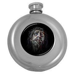 Jesuschrist Face Dark Poster Round Hip Flask (5 Oz) by dflcprints