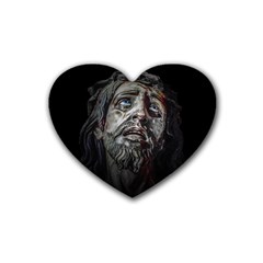 Jesuschrist Face Dark Poster Heart Coaster (4 Pack)  by dflcprints