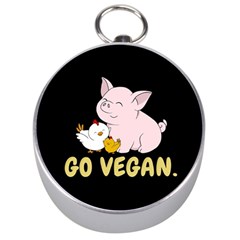 Go Vegan - Cute Pig And Chicken Silver Compasses by Valentinaart